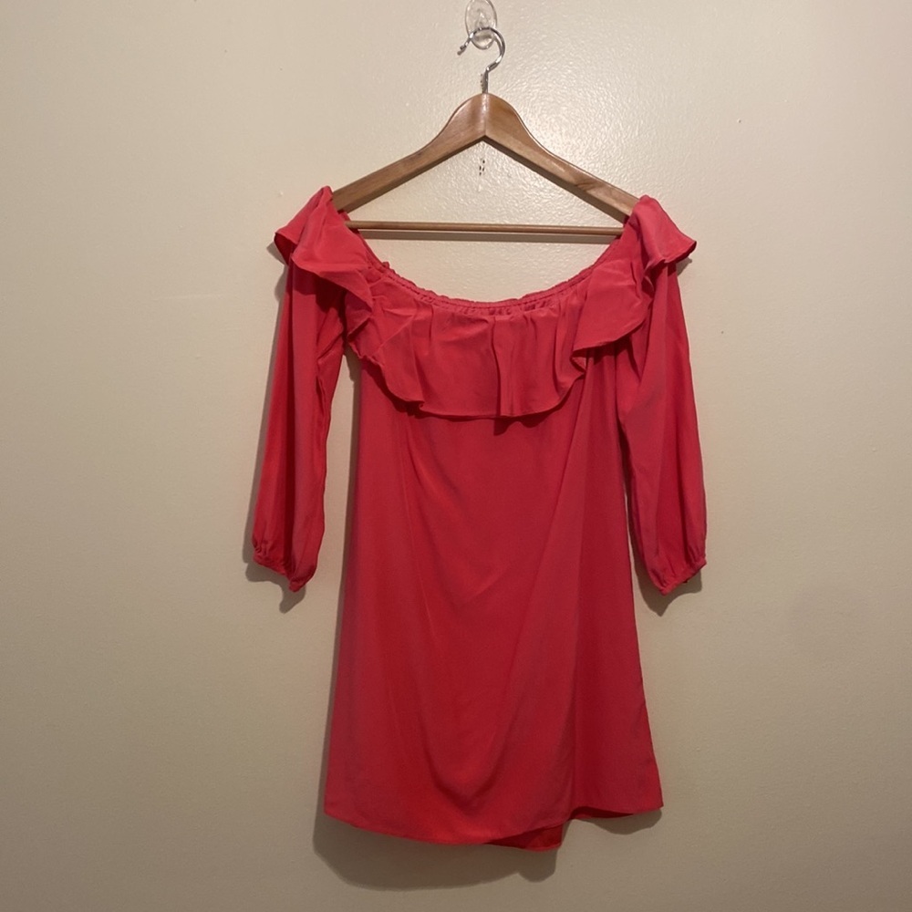 Amanda Uprichard Corall Off-Shoulder Pink Silk Dress. Size P